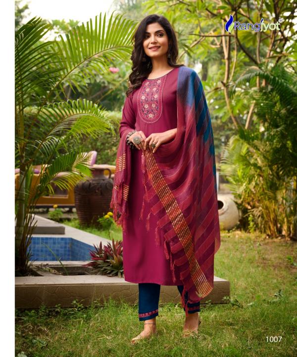 Rangjyot Veena Vol 1 Rayon Designer Excluisve Readymade Suit